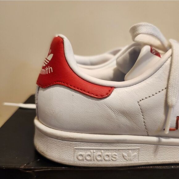Adidas Stan Smith "Red Squiggly" White/Red Leather Sneakers Womans Sz.9 Ret.$150 - Picture 4 of 13